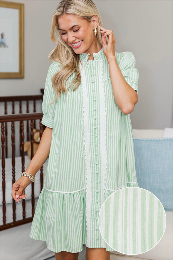 NURSING COLLECTION: Willing To Help Green Striped Button Down Dress