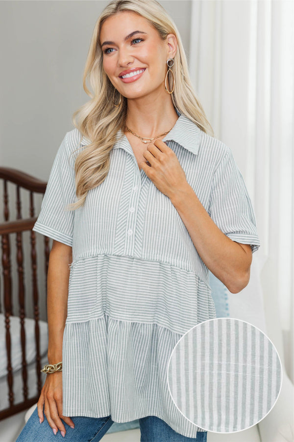NURSING COLLECTION: All You Need To Hear Sage Striped Babydoll Top
