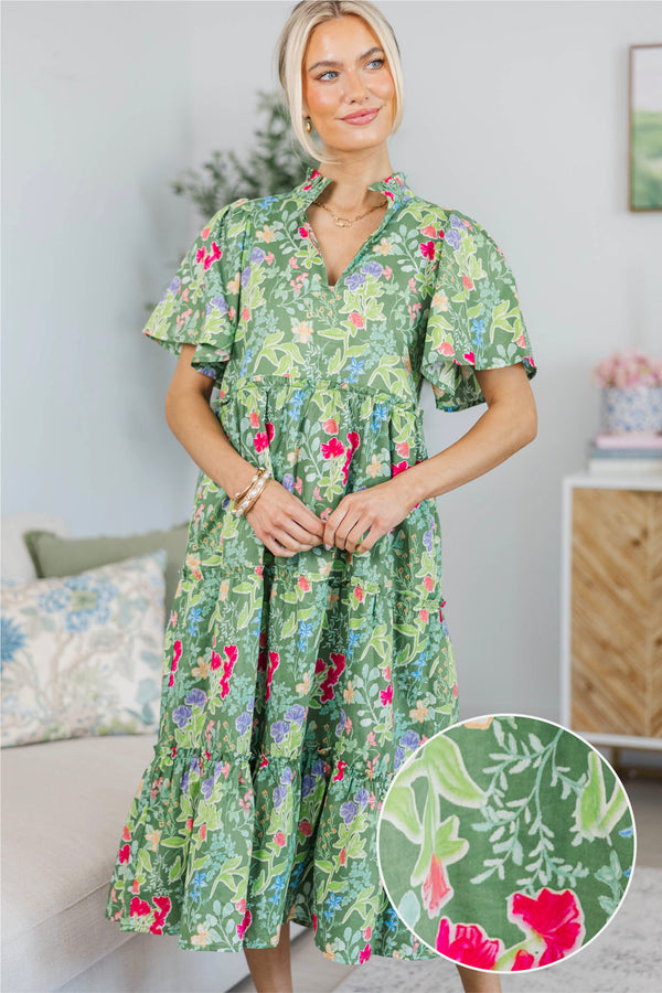 NURSING COLLECTION: Feeling Your Best Green Floral Midi Dress