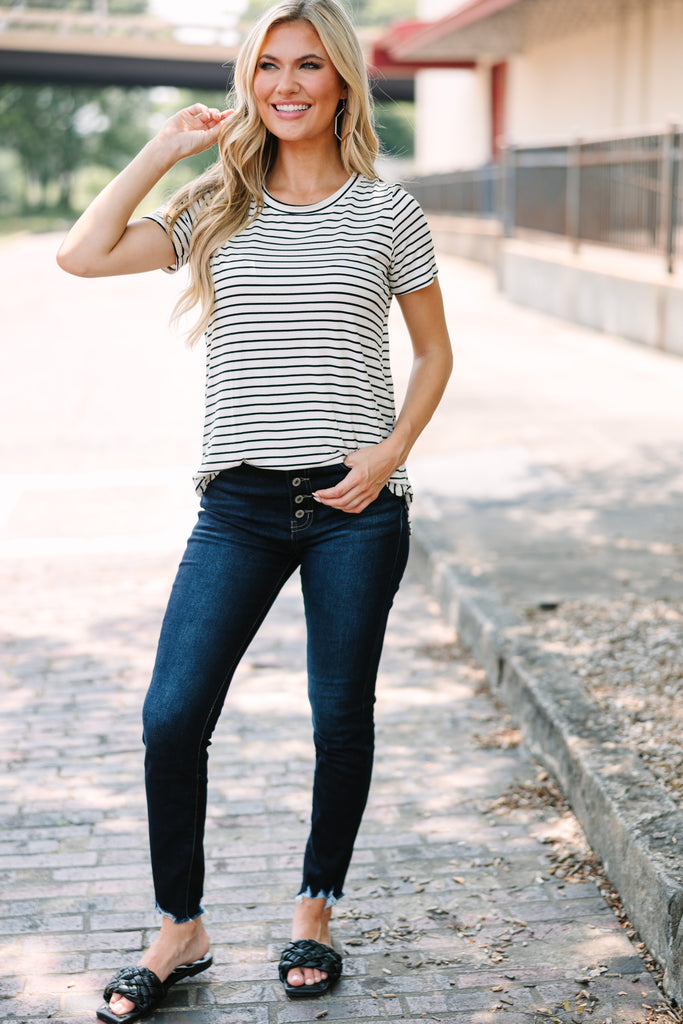 Essential Black and Ivory White Striped Top - Short Sleeves – Shop the Mint