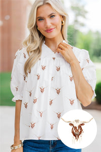 Can't Give You Up White Longhorn Print Blouse