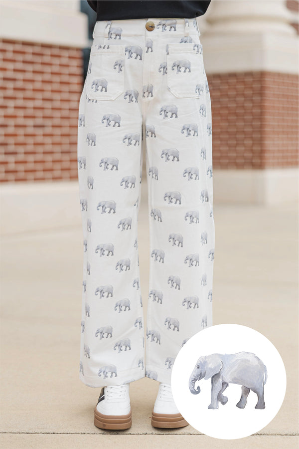 Big Dreams Cream Elephants Wide Leg Jeans