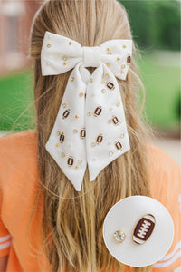 Girls: First Pick White Football Hair Bow