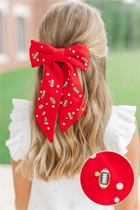Girls: First Pick Red Football Hair Bow