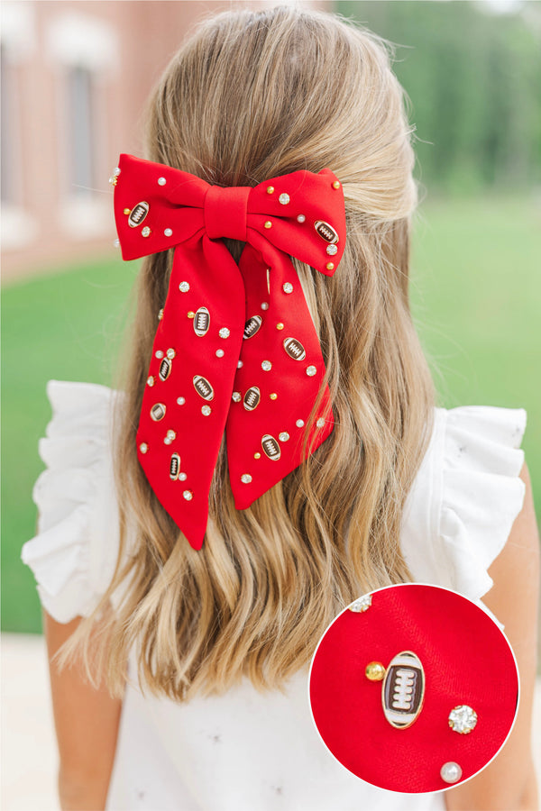 Girls: First Pick Red Football Hair Bow