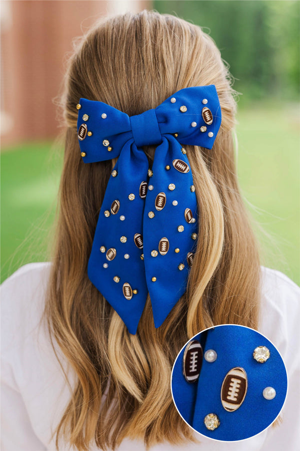 Girls: First Pick Royal Blue Football Hair Bow