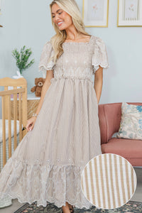 NURSING COLLECTION: Worth Noting Brown Embroidered Midi Dress