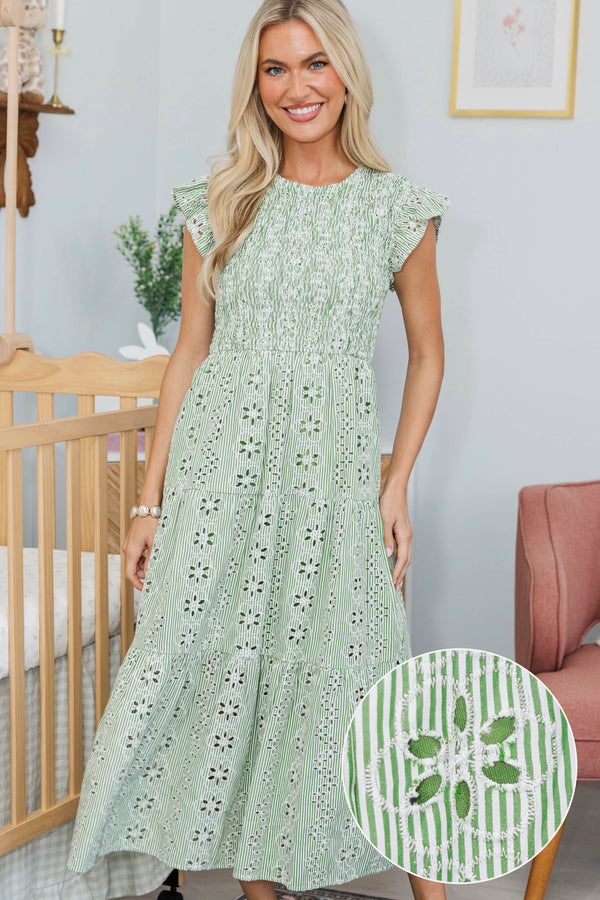 NURSING COLLECTION: Learn From The Best Olive Eyelet Smocked Dress