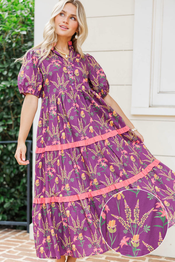Moment To Shine Plum Floral Midi Dress