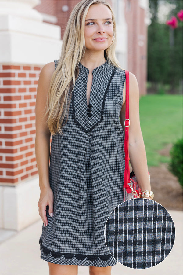 Can't Keep Up Black Gingham Dress