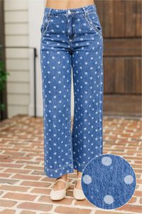 Spot On Navy Polka Dot Wide Leg Jeans