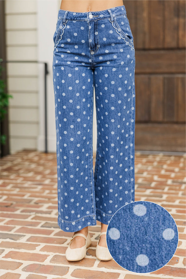 Spot On Navy Polka Dot Wide Leg Jeans