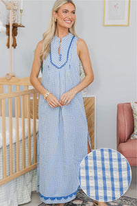 NURSING COLLECTION: One Of A Kind Blue Gingham Midi Dress