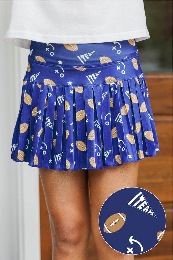 Girls: The Sadie Navy Blue Football Print Skort