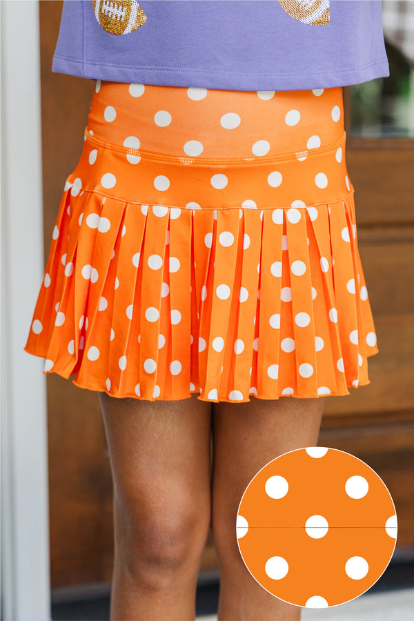 Girls: The Sadie Orange Polka Dot Skort