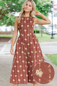 Chasing The Good Brown Floral Midi Dress