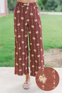 Quietly Pretty Brown Ditsy Floral Wide Leg Jeans