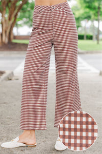 So Much Yes Brown Gingham Wide Leg Pants