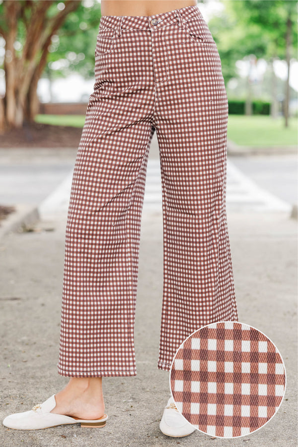 So Much Yes Brown Gingham Wide Leg Pants