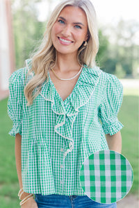 No Introduction Green Plaid Blouse
