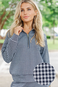 Sweet Seasons Navy Gingham Top