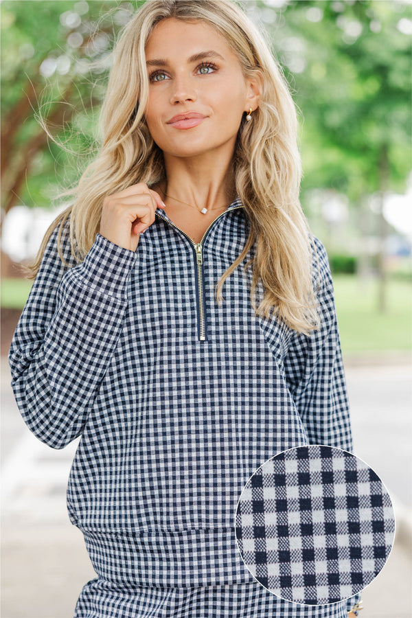 Sweet Seasons Navy Gingham Top