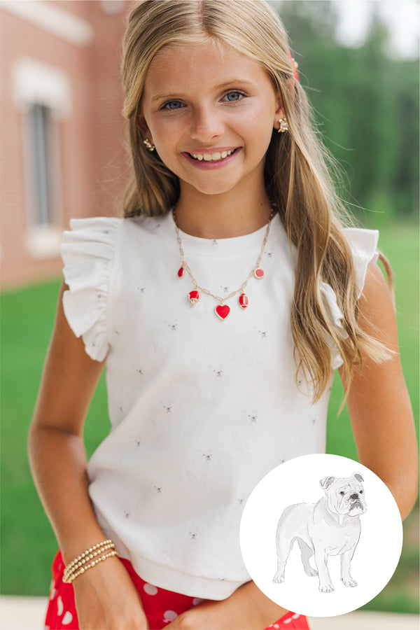 Girls: Through The Days White Bulldog Pima Cotton Top