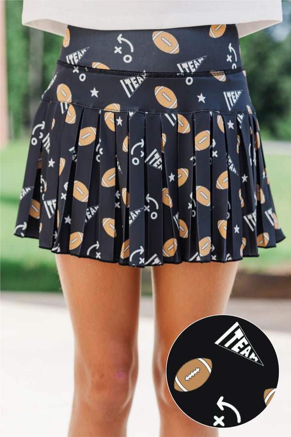 Girls: The Sadie Black Football Print Skort