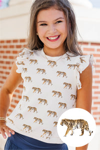 Girls: Through The Days White Tiger Pima Cotton Top
