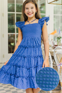 Girls: Think About It Navy Textured Midi Dress