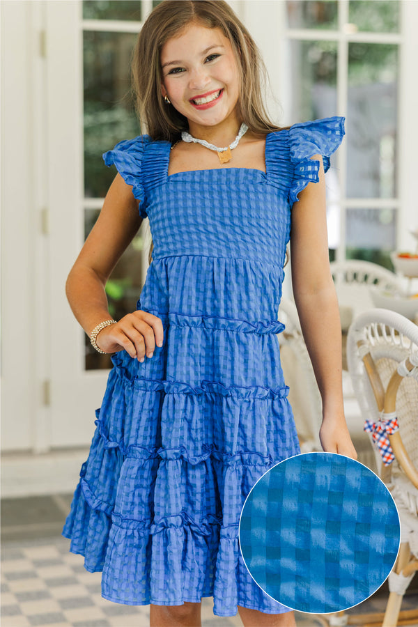 Girls: Think About It Royal Blue Textured Midi Dress