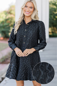 Share Your Story Black Textured Shirt Dress