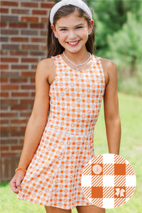 Girls: Cheer Louder Orange Checkered Athletic Dress