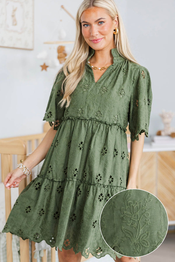 NURSING COLLECTION: Feeling Your Best Olive Eyelet Dress