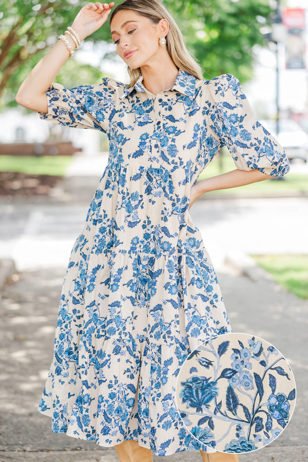 Love Found Cream Chintz Midi Dress