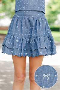 Girls: Purely Me Navy Polka Dot Scallop Edge Skort
