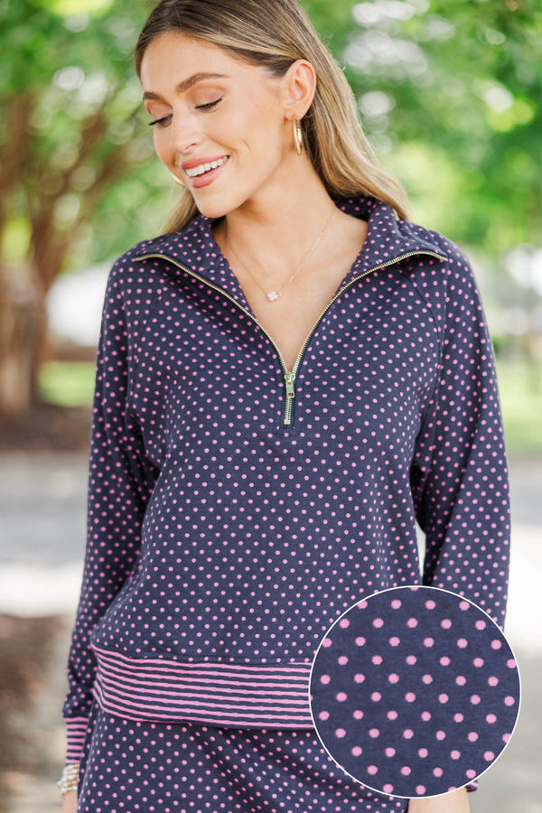 Instant Favorite Navy Pink Polka Dot Top