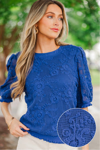 Elevated Everyday Navy Crochet Blouse