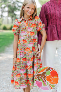 Girls: All That Charm Orange Floral Dress