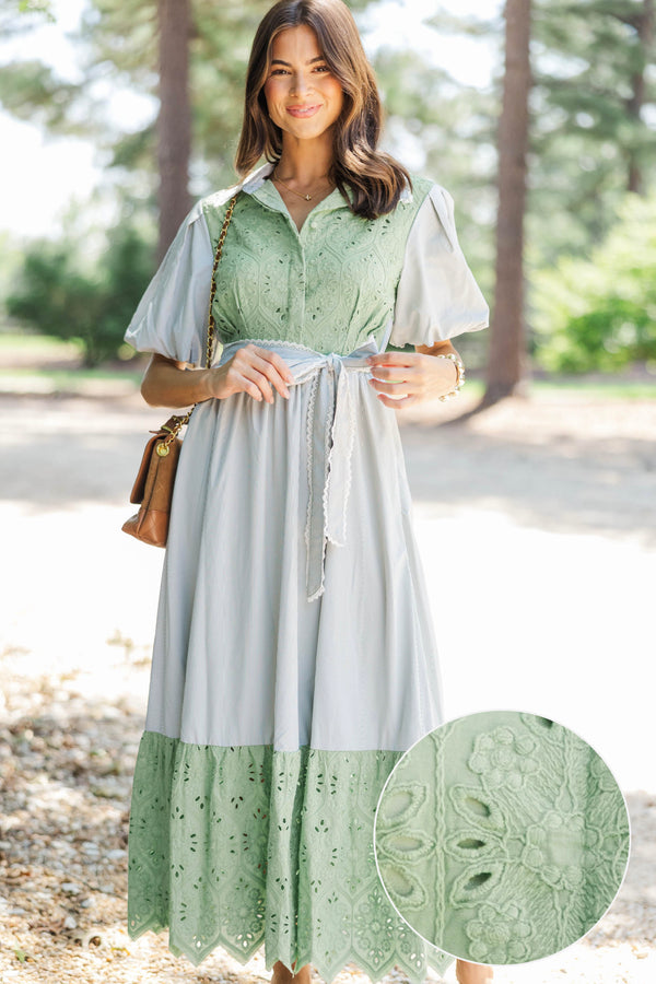 Chic Vision Olive Striped Midi Dress