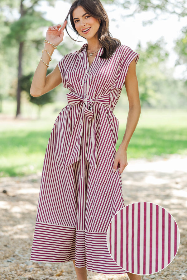 Always A Good Choice Burgundy Striped Midi Dress