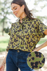 The Upgrade Olive Leopard Blouse