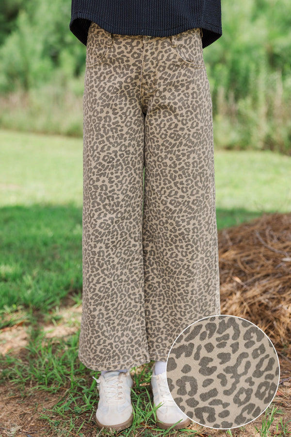 Girls: New Obsession Brown Leopard Wide Leg Jeans