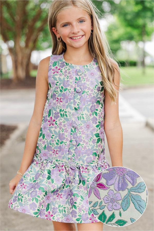 Girls: Signature Style Purple Brocade Shift Dress