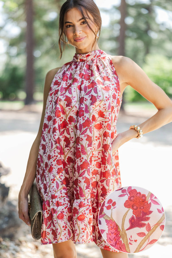 In Print Burgundy Chintz Halter Dress