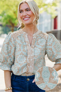 Polished To Perfection Taupe Velvet Jacquard Blouse