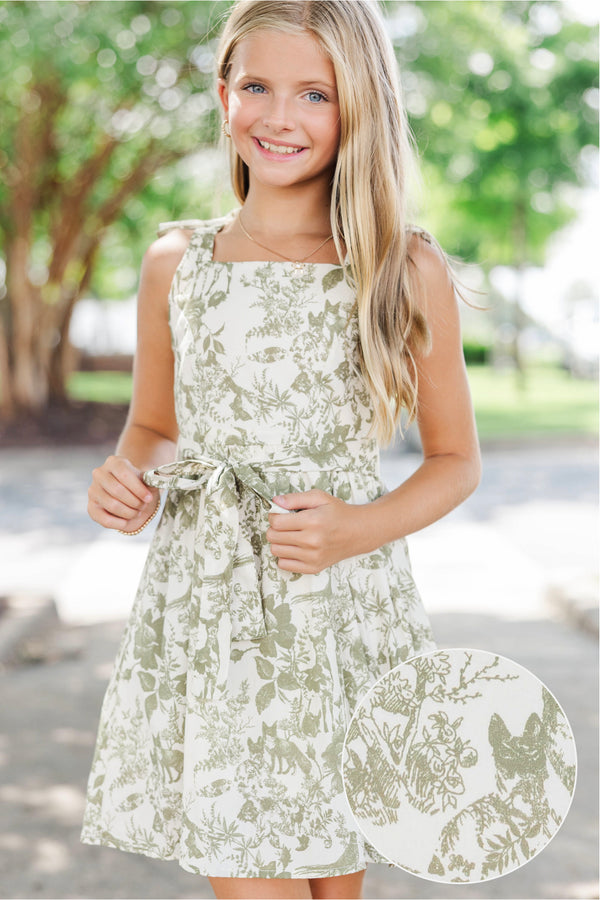 Girls: The Sansa Olive Toile Dress
