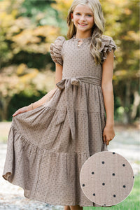 Girls: Smiles All Around Brown Polka Dot Maxi Dress