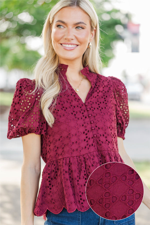 Making Memories Burgundy Textured Blouse