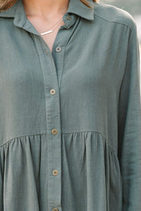 Call On Me Army Green Linen Top